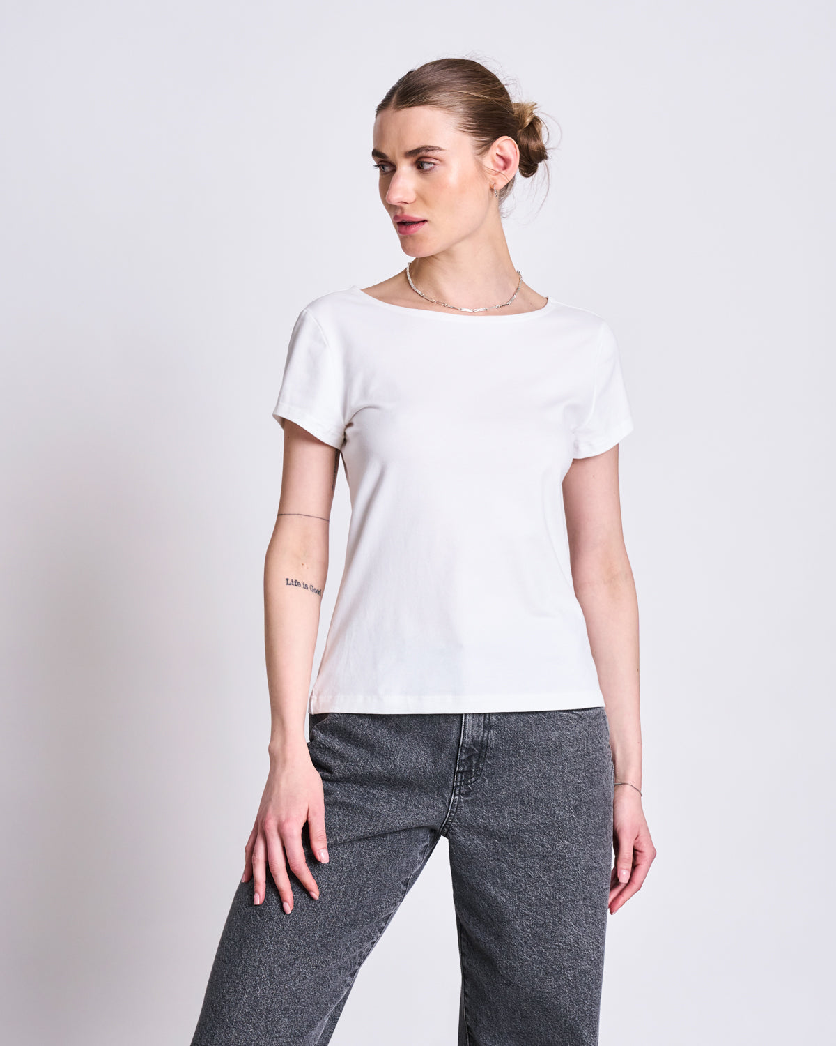 BRUSHED BOAT NECK T-SHIRT OTTO WHITE GOTS t-shirt jan-n-june 5