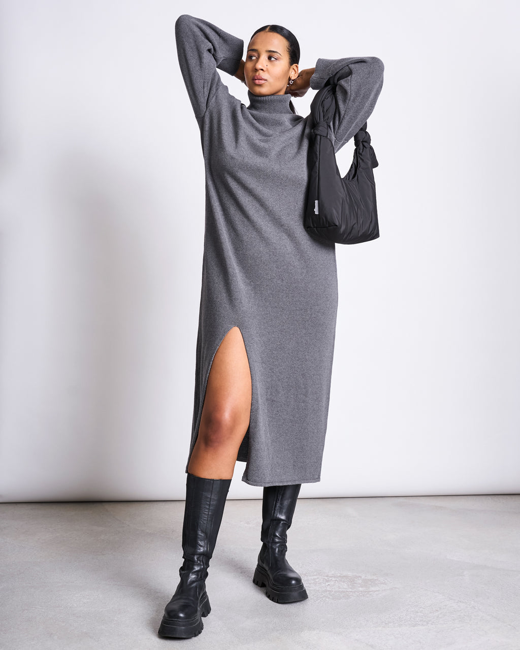 MIDI KNIT DRESS INARI DARK GREY GOTS Knit Dress jan-n-june 3