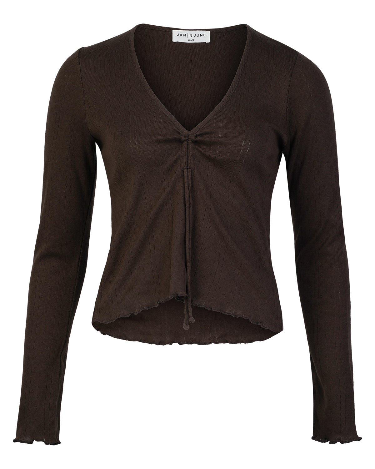 POINTELLE PYJAMA V-NECK LONGSLEEVE CHOCOLATE GOTS T-shirt jan-n-june 8