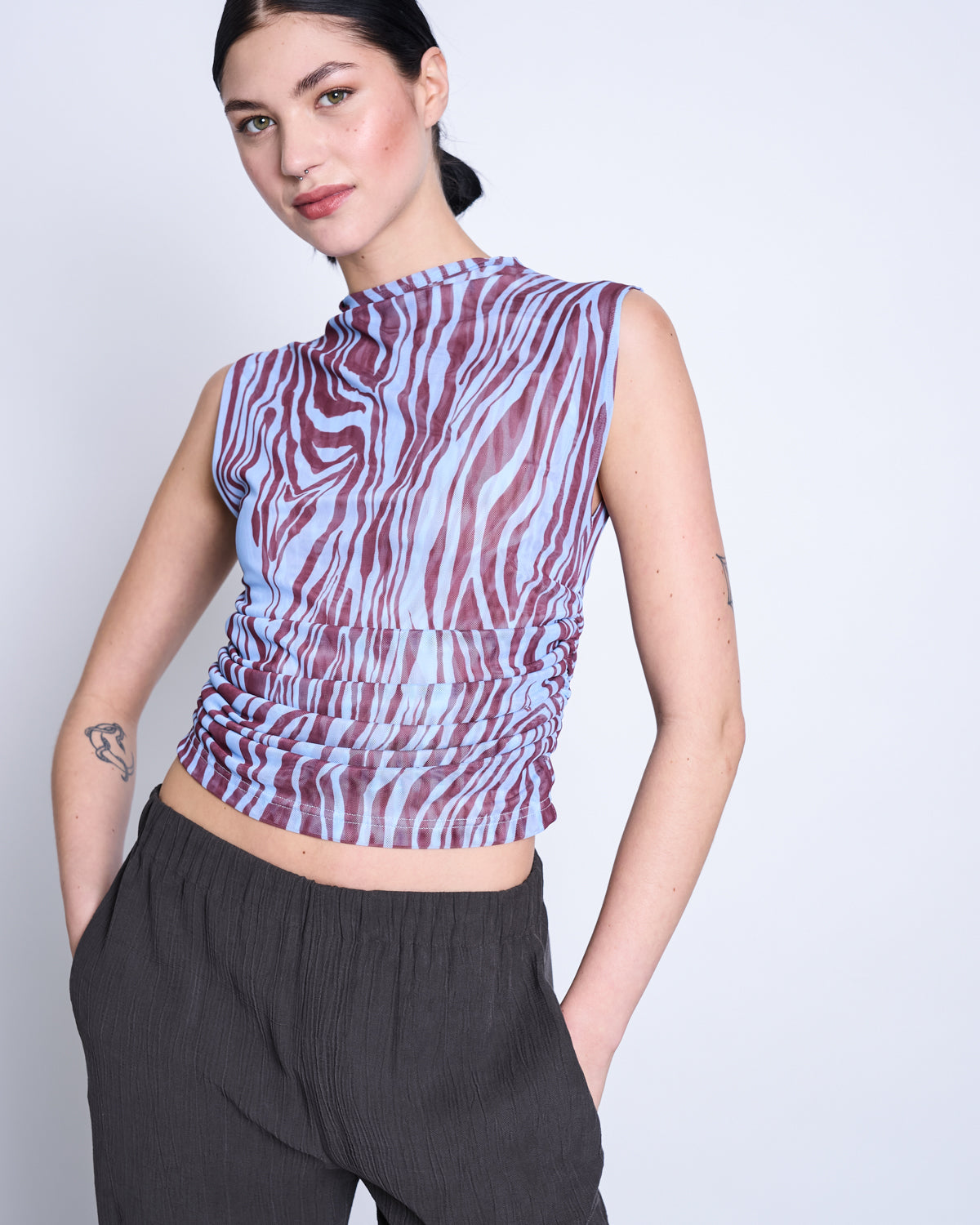 RUFFLE MESH TOP LAGUNA BLUE ZEBRA PRINT T-shirt jan-n-june 1