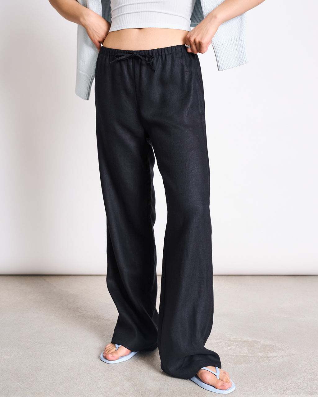 LINEN DRAWSTRING PANTS SJOV BLACK Pants jan-n-june 2