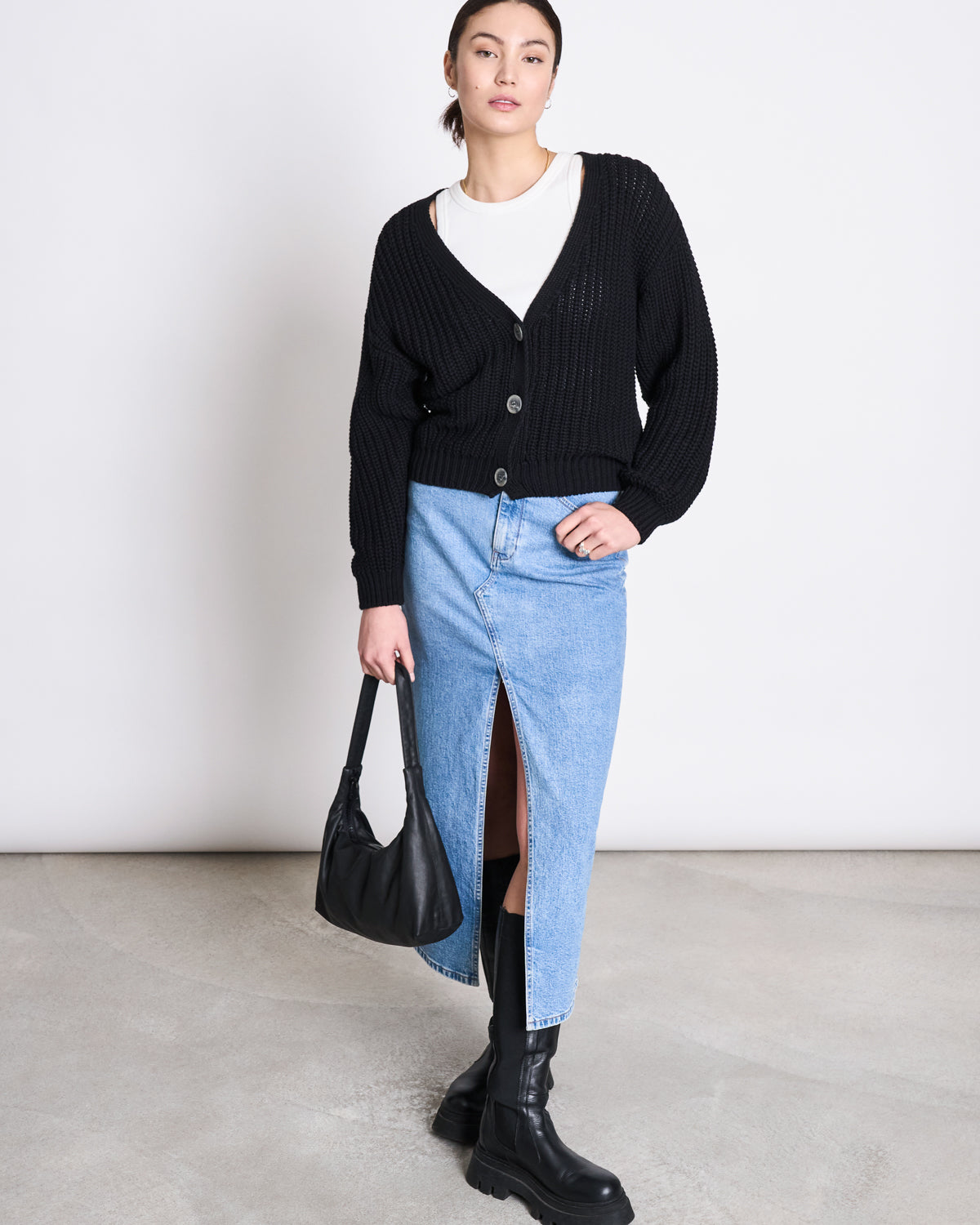 CHUNKY CARDIGAN LENA BLACK GOTS Knit Wear jan-n-june 5
