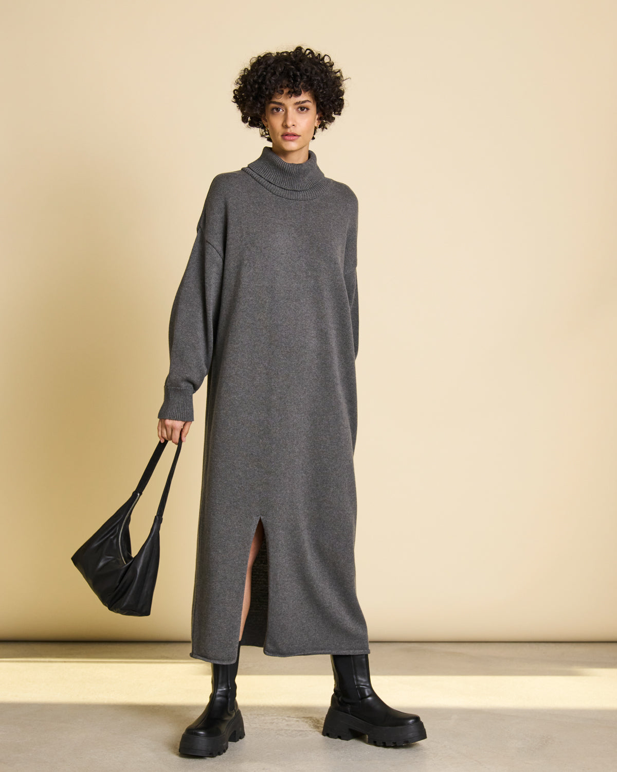 MIDI KNIT DRESS INARI DARK GREY GOTS Knit Dress jan-n-june 5